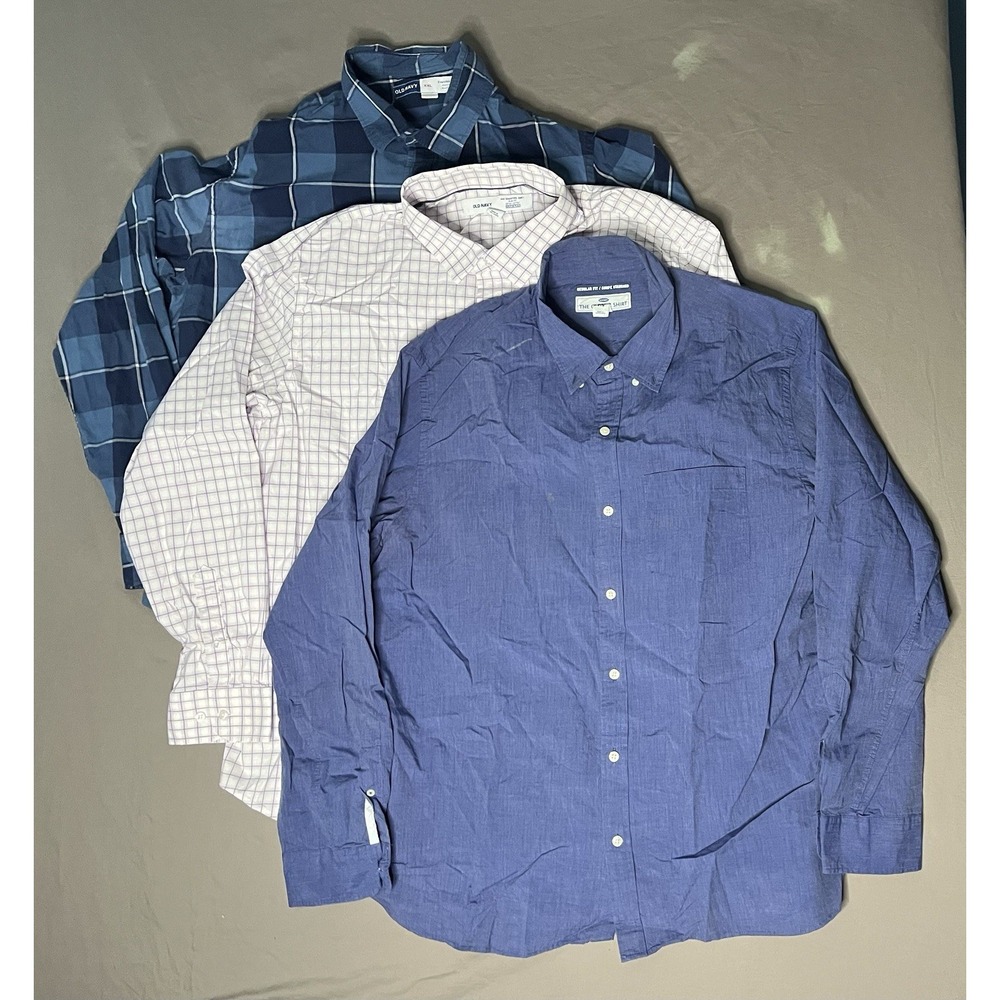 Old Navy Oxford Dress Shirts Men's Size 2XL Plaid Solid Long Sleeve Button Up